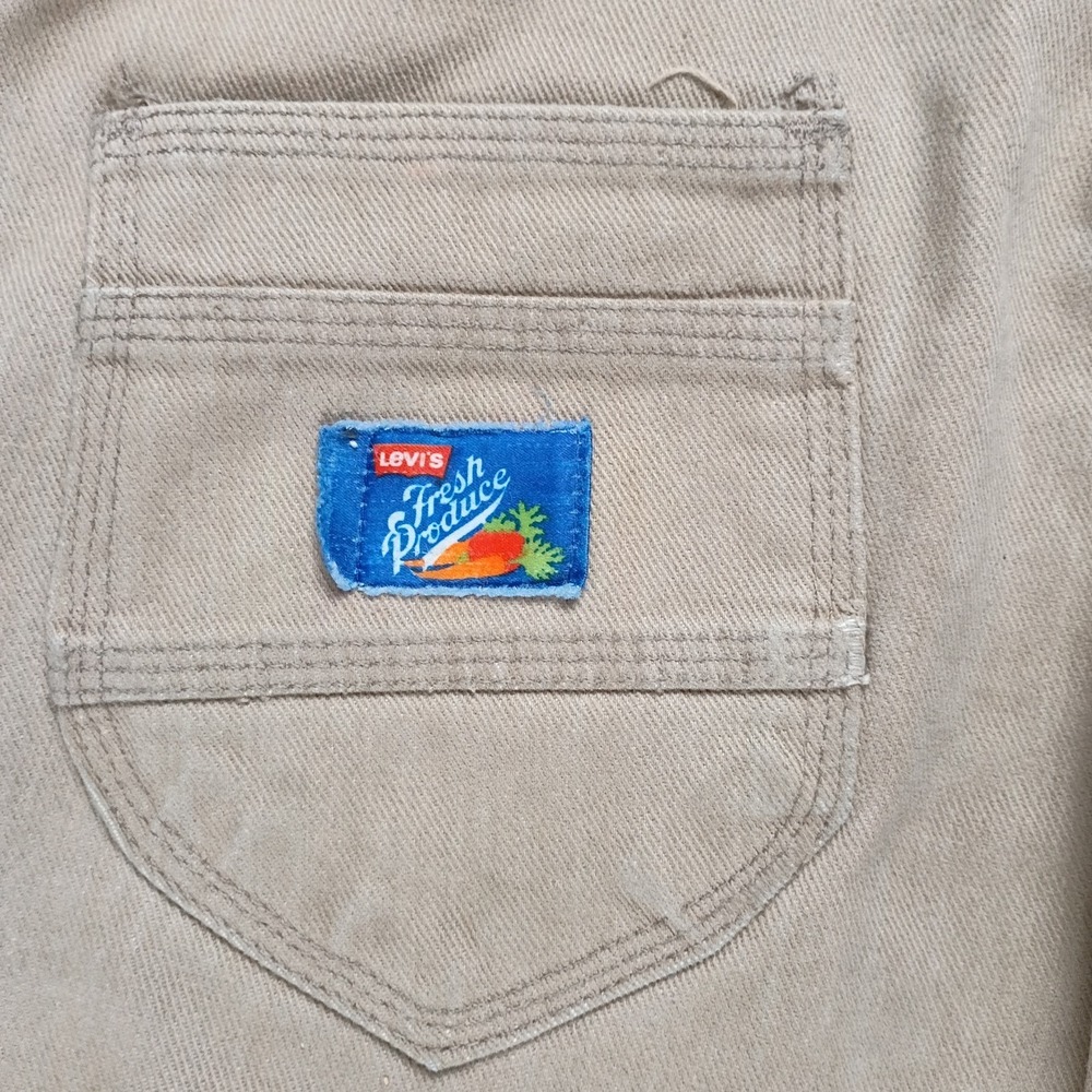 Vintage 70s Levis Fresh Produce Khaki Pants Talon Zip Raw Hem White Tab **